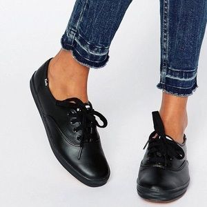 KEDS Original Champion Black Leather Lace Up Shoes